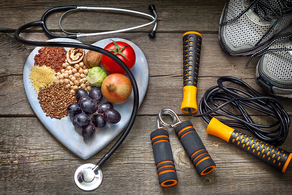 fruit and workout equipment
