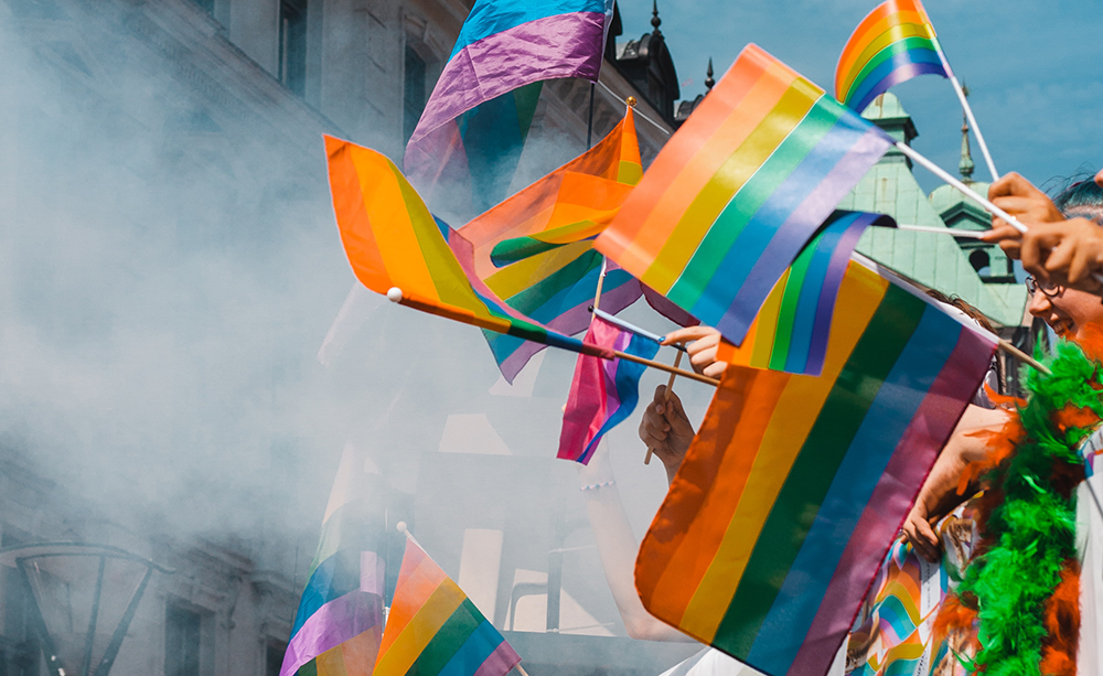 Pride flags waving